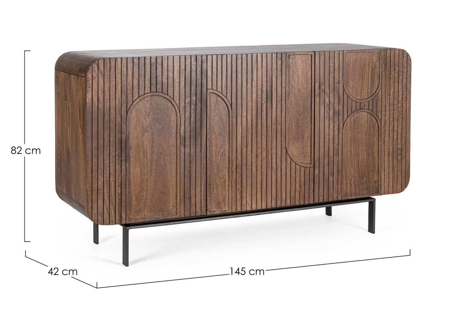 Sideboard Orissa 3-Türig Braun aus Mangoholz mit modernen gerillten Oberflächen