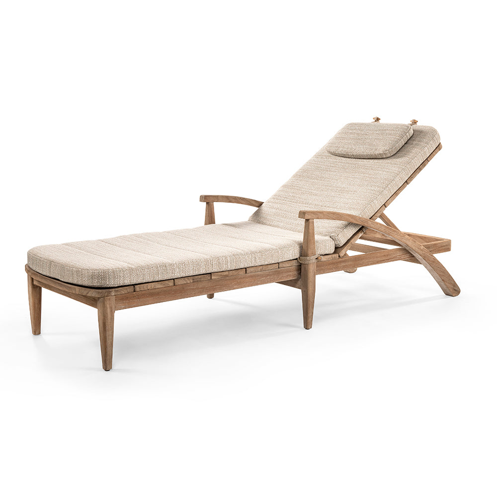 Sonnenliege Faye Teak Natural Grey mit Polster Basic – Gommaire Outdoor