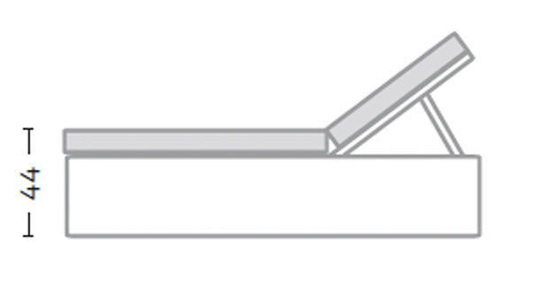Technische Zeichnung der Sonnenliege Jones von Gommaire mit Maßen, Seitenansicht.