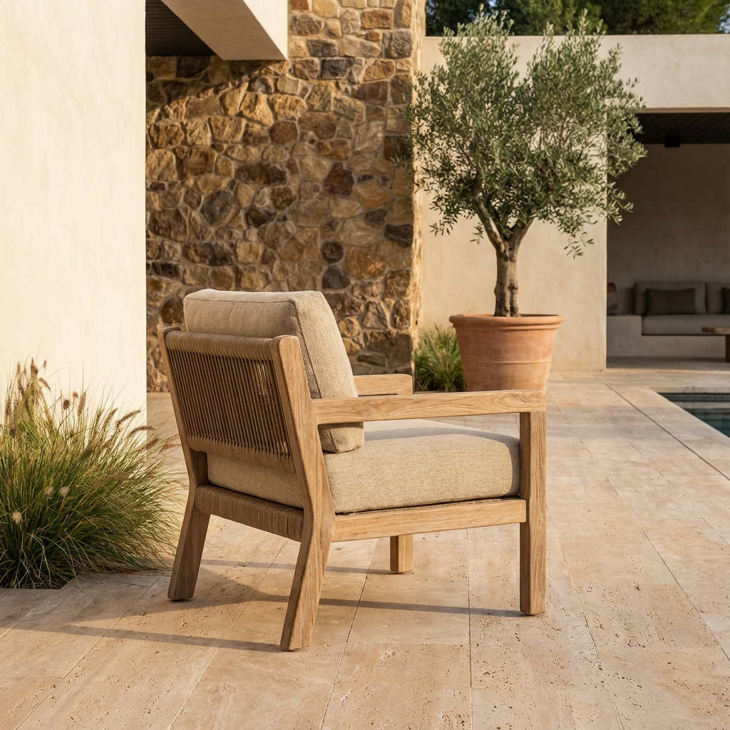 Sessel Mario mit Polster - Outdoor-Sessel Teak Natural Grey | STUFF Shop