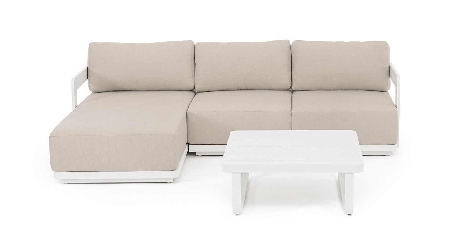 Outdoor-Sitzgruppe M-K Mariel Vapor von Bizzotto in hellem Beige mit Aluminiumgestell – modernes Loungeset für Garten & Terrasse