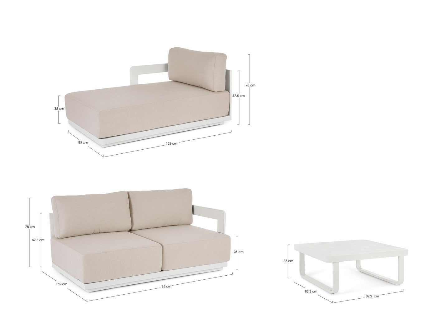 Outdoor-Sitzgruppe M-K Mariel Vapor von Bizzotto in hellem Beige mit Aluminiumgestell – modernes Loungeset für Garten & Terrasse