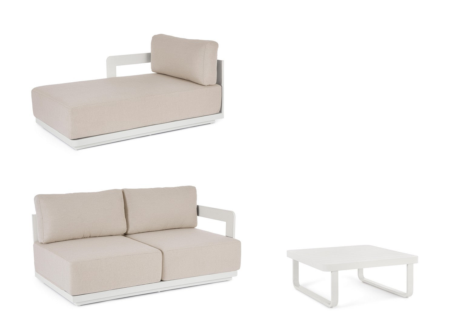 Outdoor-Sitzgruppe M-K Mariel Vapor von Bizzotto in hellem Beige mit Aluminiumgestell – modernes Loungeset für Garten & Terrasse