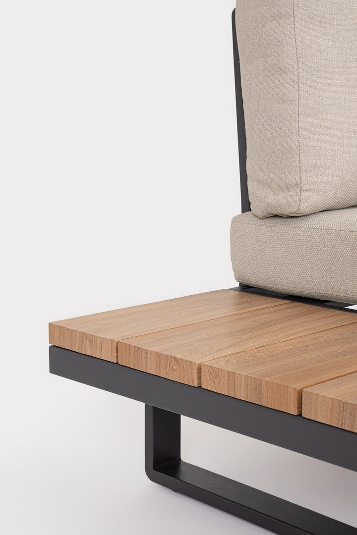Sitzgruppe C-C Zelmar Anthrazit von Bizzotto – stilvolle Outdoor-Lounge mit Holzoptik-Elementen und wetterfesten Kissen.