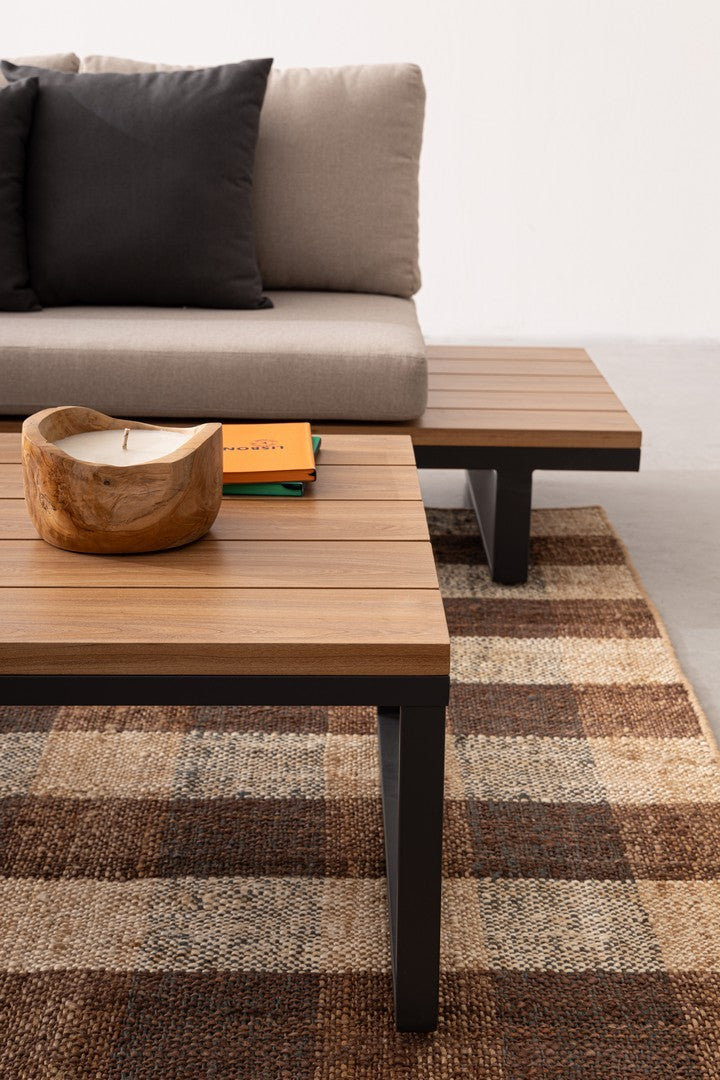 Sitzgruppe C-C Zelmar Anthrazit von Bizzotto – stilvolle Outdoor-Lounge mit Holzoptik-Elementen und wetterfesten Kissen.