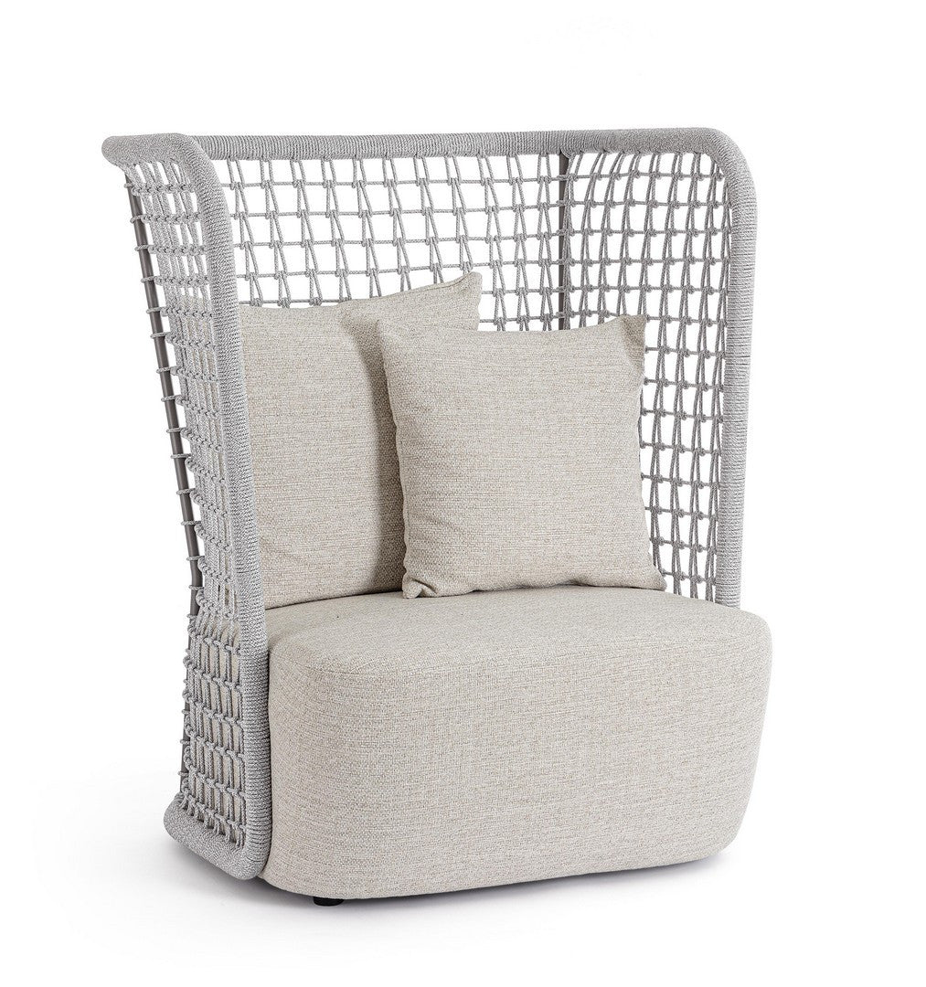 Outdoor Sessel M-K KOLLAR ARTIC von Bizzotto mit Seilgeflecht und hellem Polster