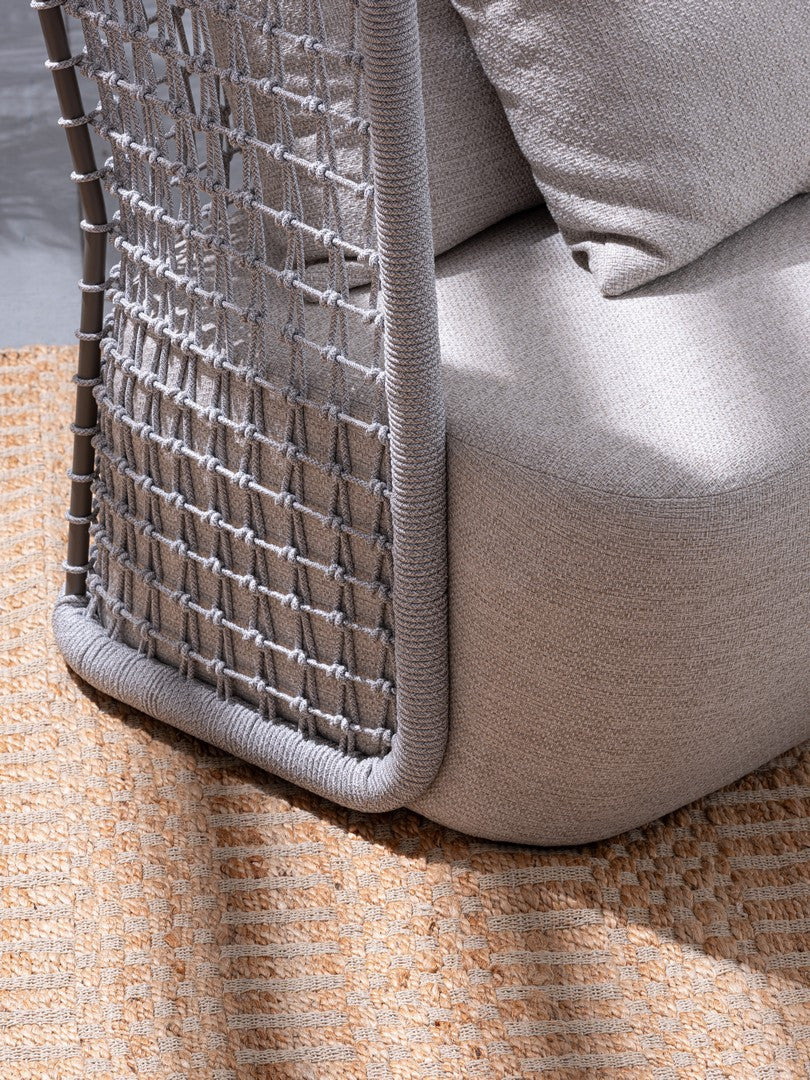 Outdoor Sessel M-K KOLLAR ARTIC von Bizzotto mit Seilgeflecht und hellem Polster