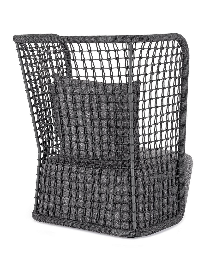 Outdoor Sessel M-K KOLLAR Anthrazit von Bizzotto mit Seilgeflecht und dunkelgrauem Polster