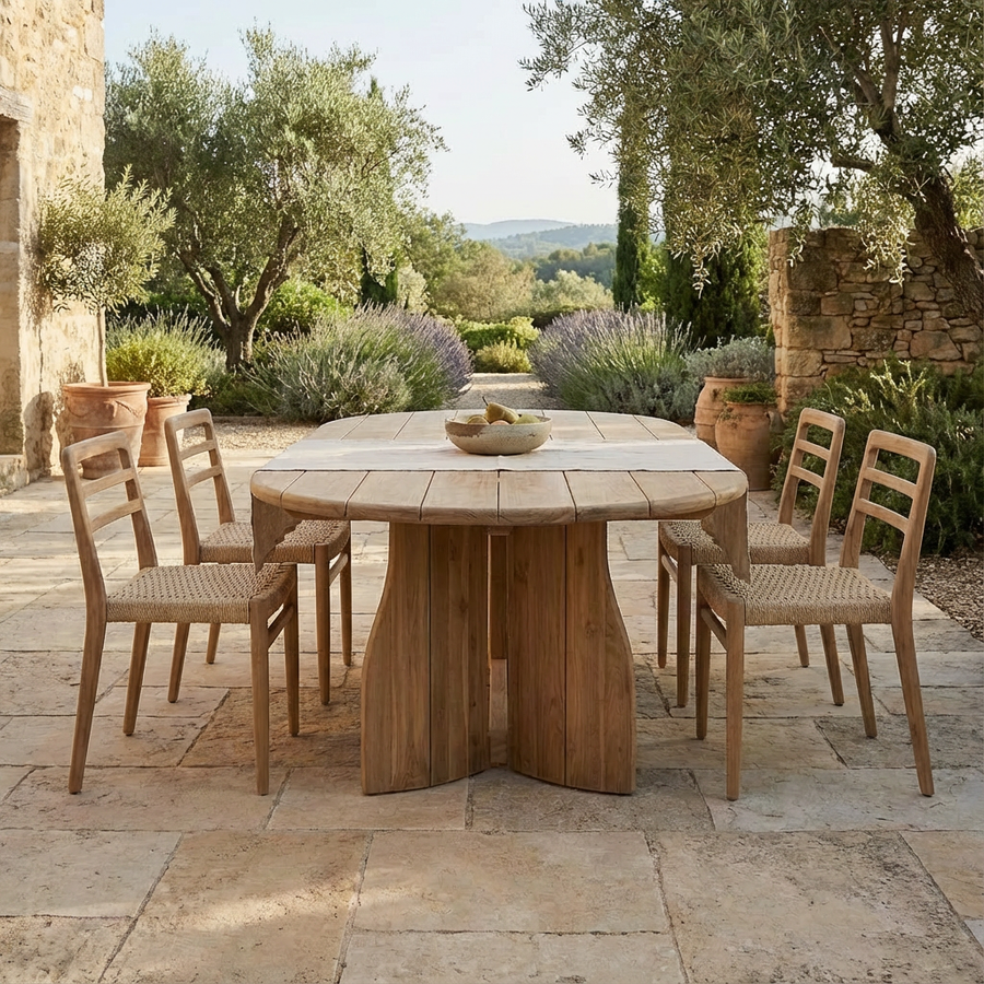 Outdoor-Esstisch Teakscape oval aus FSC-zertifiziertem Teakholz, 200 x 90 cm, wetterfest für Garten und Terrasse