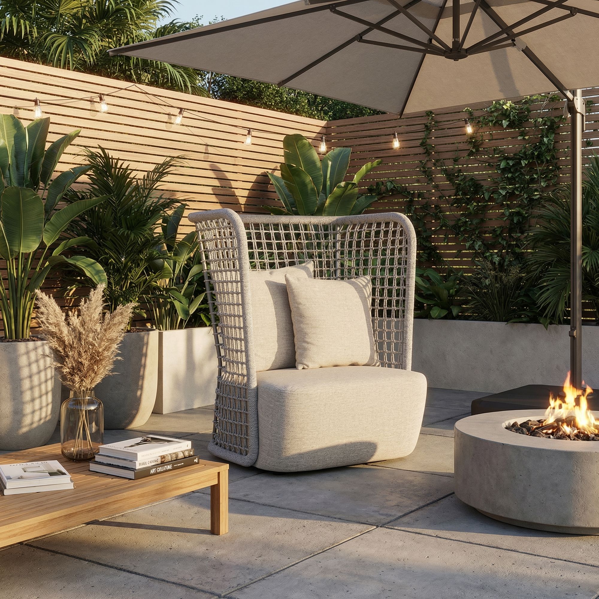 Outdoor Sessel Kollar mit hoher Rückenlehne und Komfortkissen für Garten und Terrasse