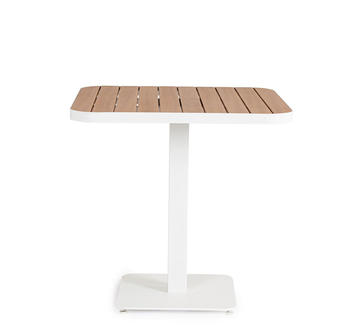 Outdoor Bistrotisch Belmar von Bizzotto in Weiß mit Holzoptik-Platte | Bizzotto bei STUFF Shop kaufen