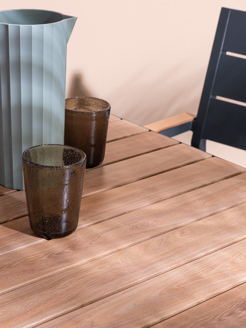 Outdoor Bistrotisch Belmar von Bizzotto in Anthrazit mit Holzoptik-Platte