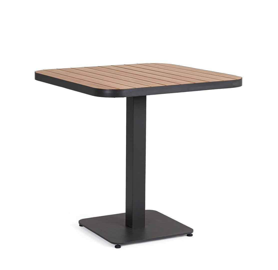 Outdoor Bistrotisch Belmar von Bizzotto in Anthrazit mit Holzoptik-Platte