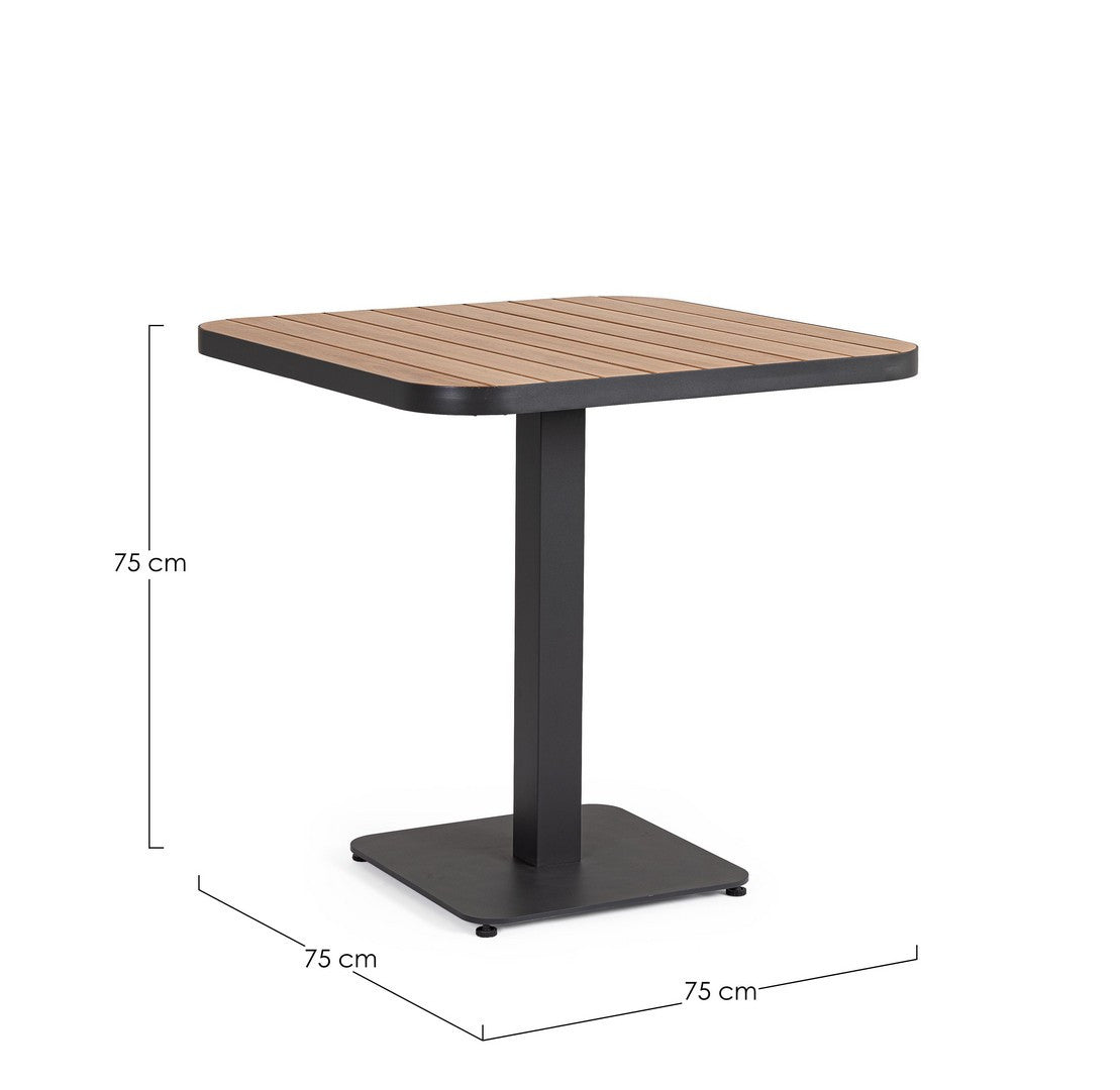 Outdoor Bistrotisch Belmar von Bizzotto in Anthrazit mit Holzoptik-Platte
