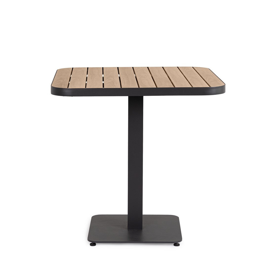 Outdoor Bistrotisch Belmar von Bizzotto in Anthrazit mit Holzoptik-Platte