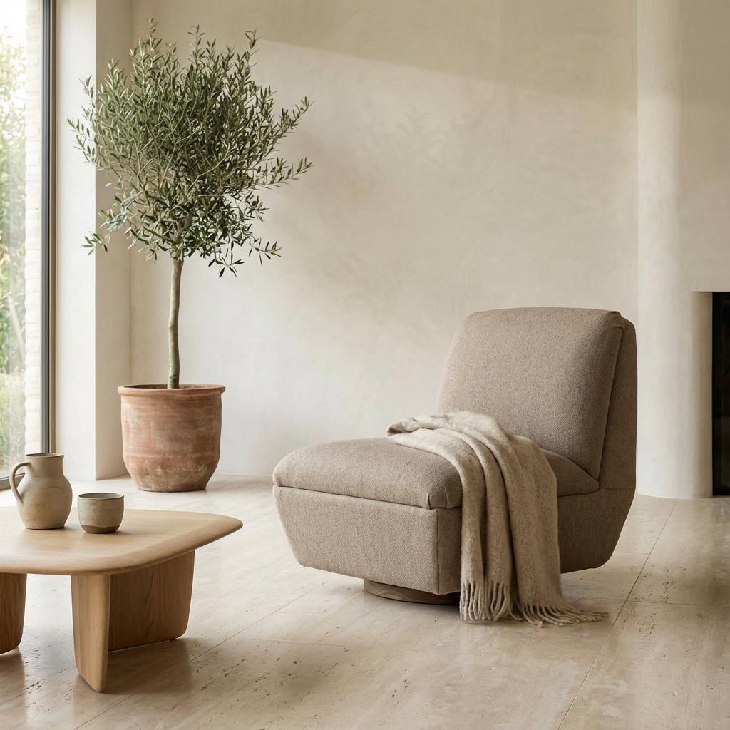 Gommaire Club Sessel Jules drehbar Sand | eleganter Indoor Sessel aus Stoff bei STUFF Shop kaufen