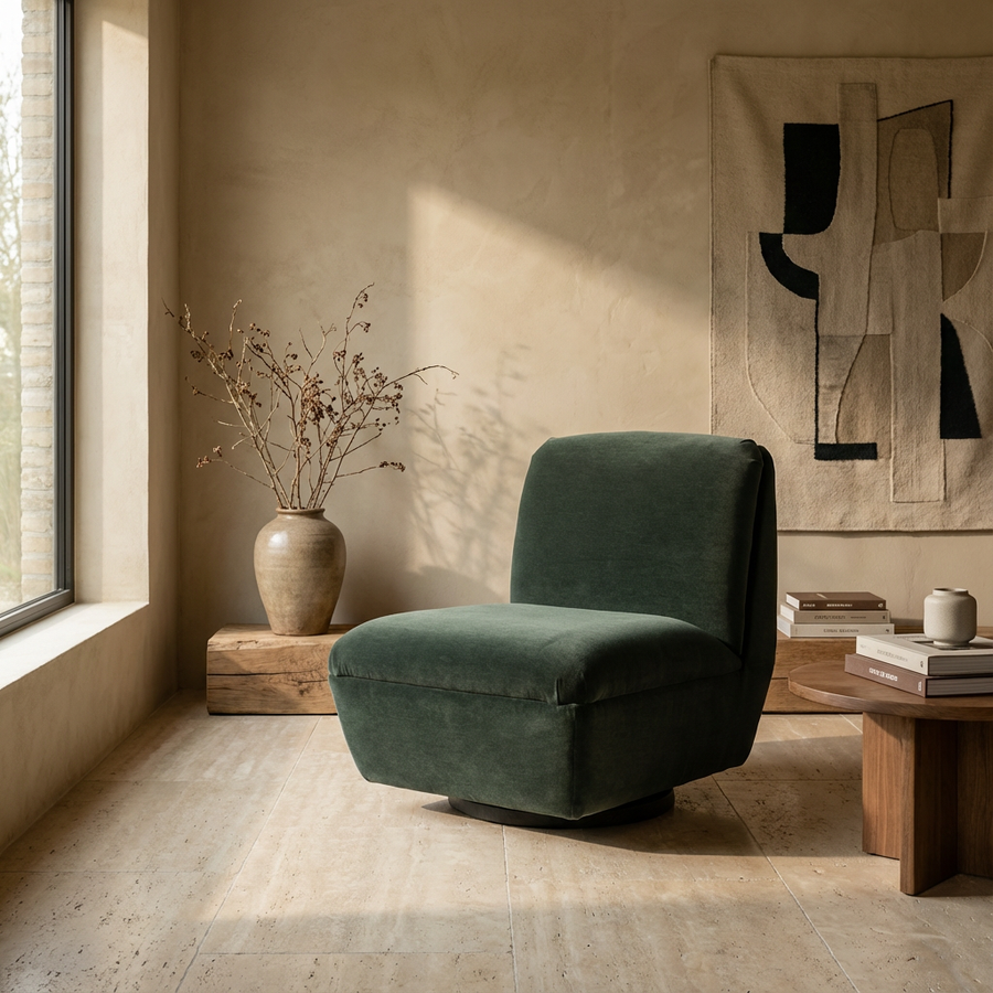 Gommaire Club Sessel Jules drehbar Forest | eleganter Indoor Sessel in tiefem Grünton bei STUFF Shop kaufen