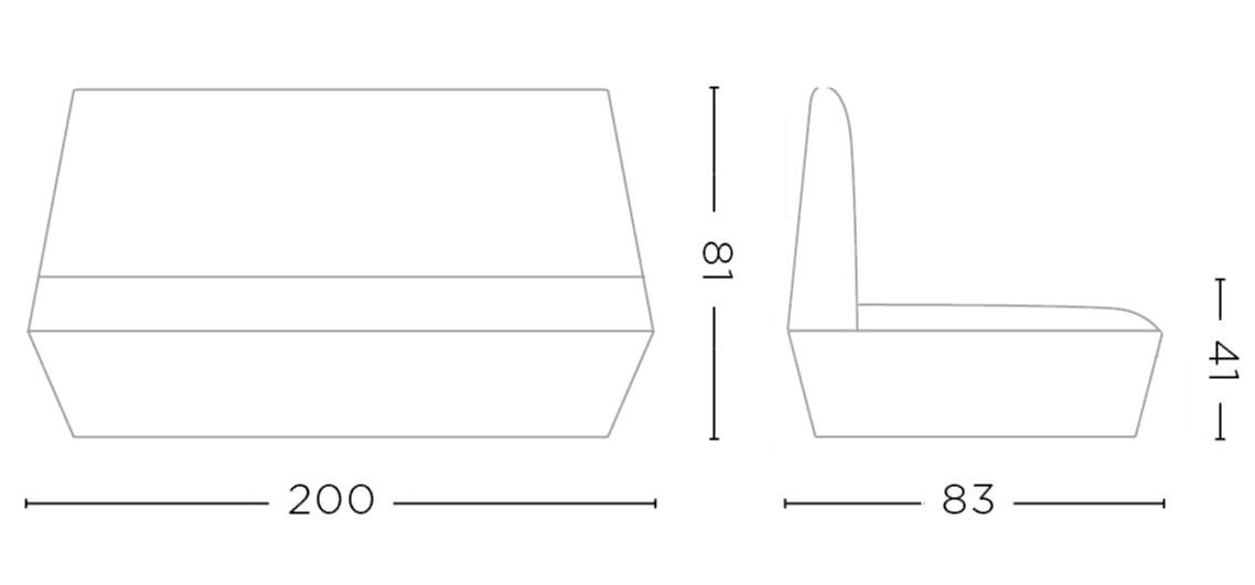 Maßzeichnung Gommaire Sofa Jules 200 × 83 × 81 cm