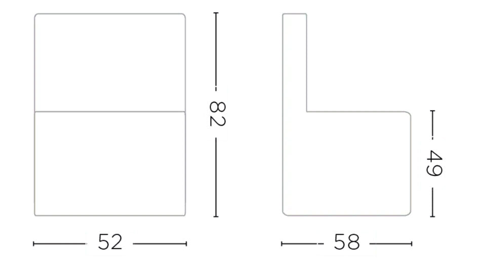 Maßzeichnung Gommaire Esszimmerstuhl Jerry mit Rollen B 52 × T 58 × H 82 cm