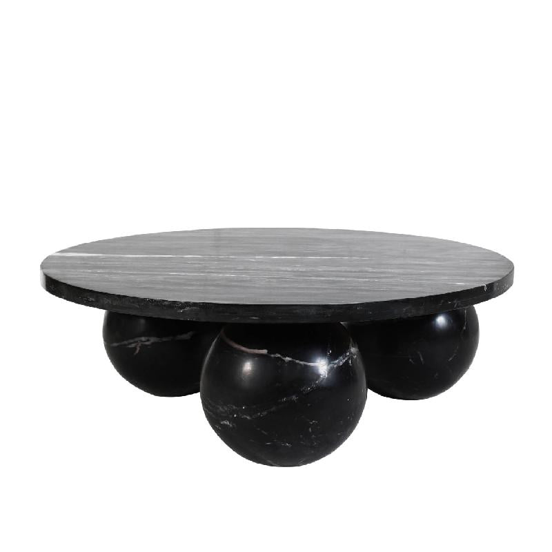 Couchtisch Diro Schwarz | Skulpturaler Marmortisch mit Kugelbasis