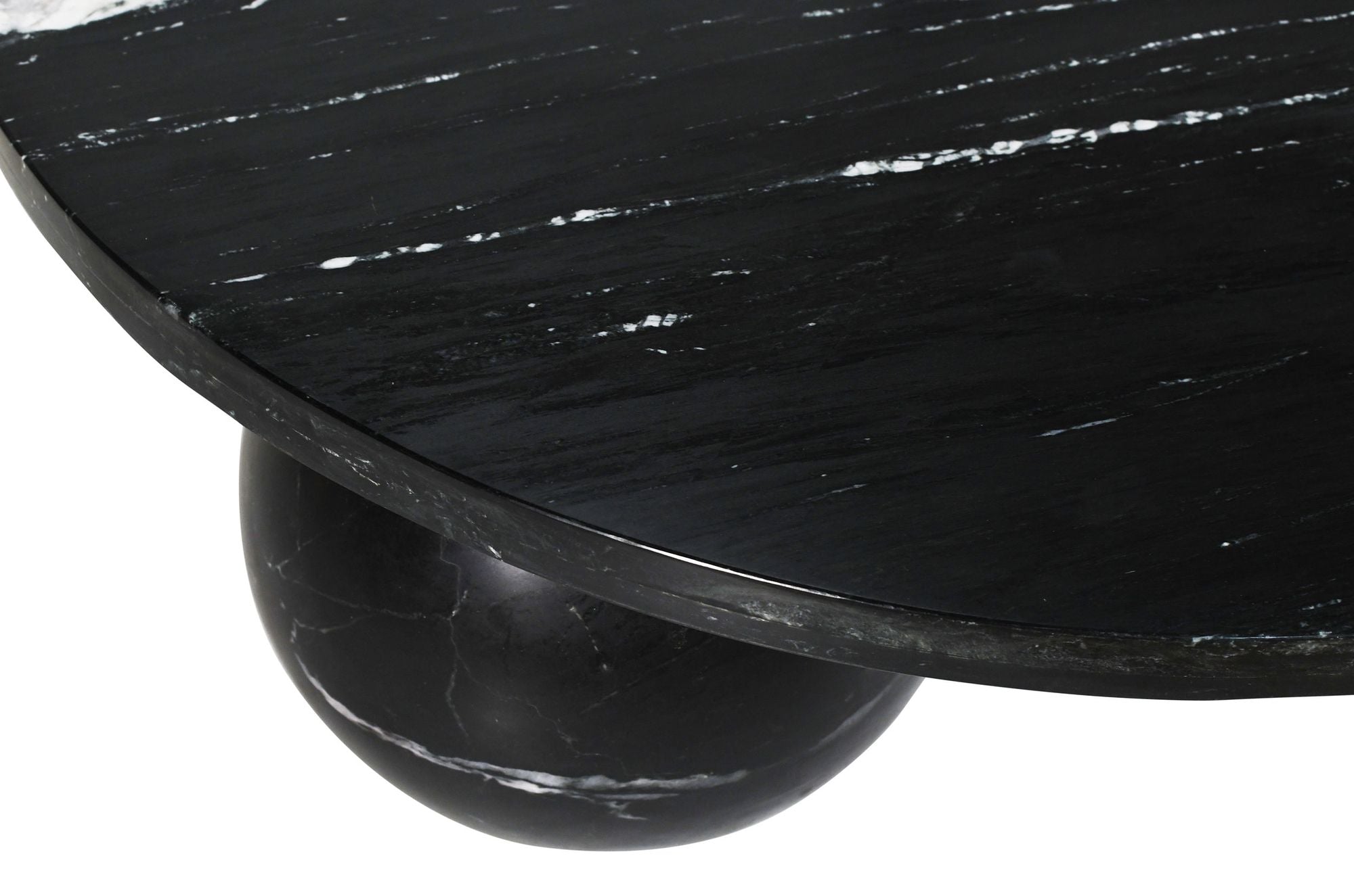 Couchtisch Diro Schwarz | Skulpturaler Marmortisch mit Kugelbasis