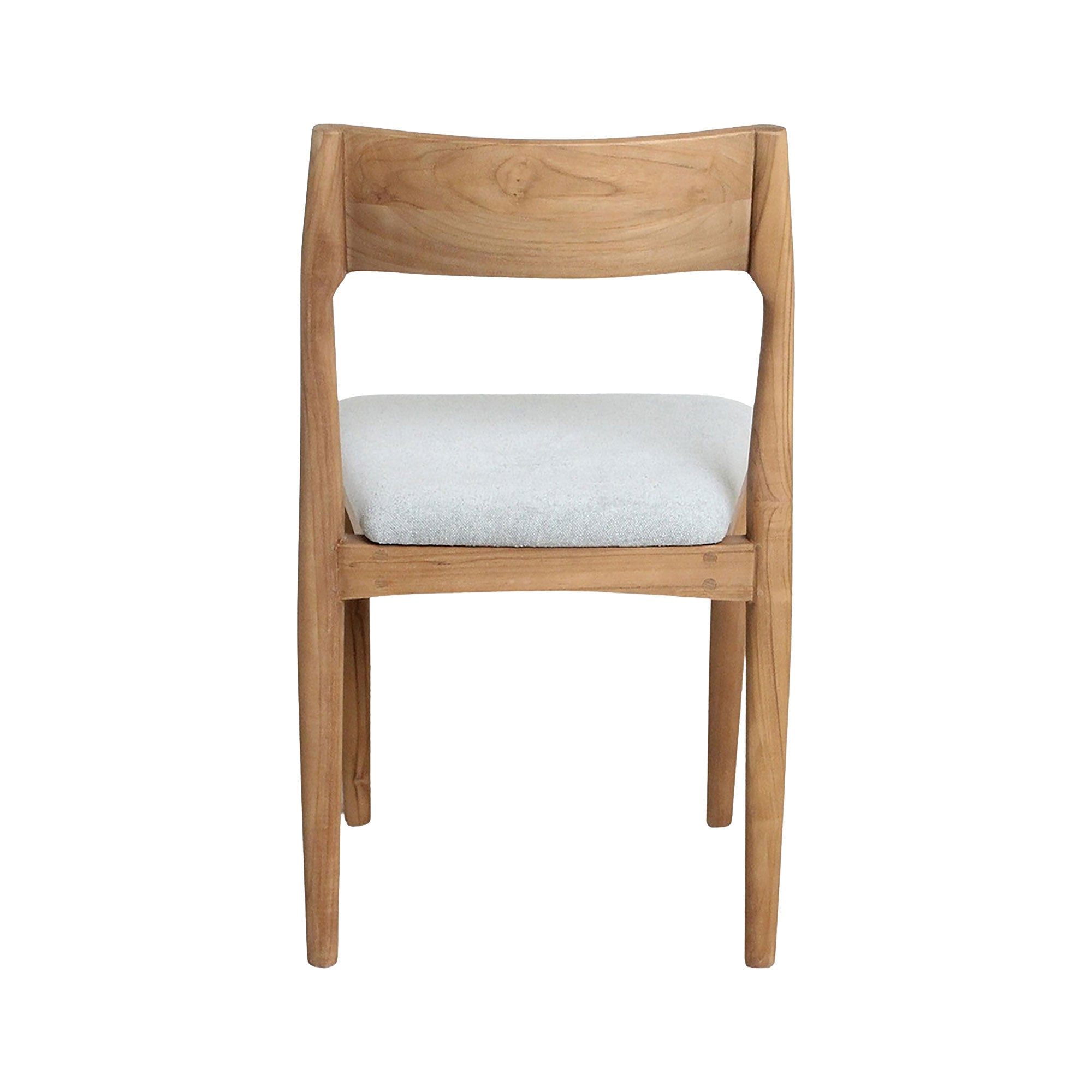 Seitenansicht des Esszimmerstuhls Maren Polster Light Green aus Teakholz mit Stoffpolster