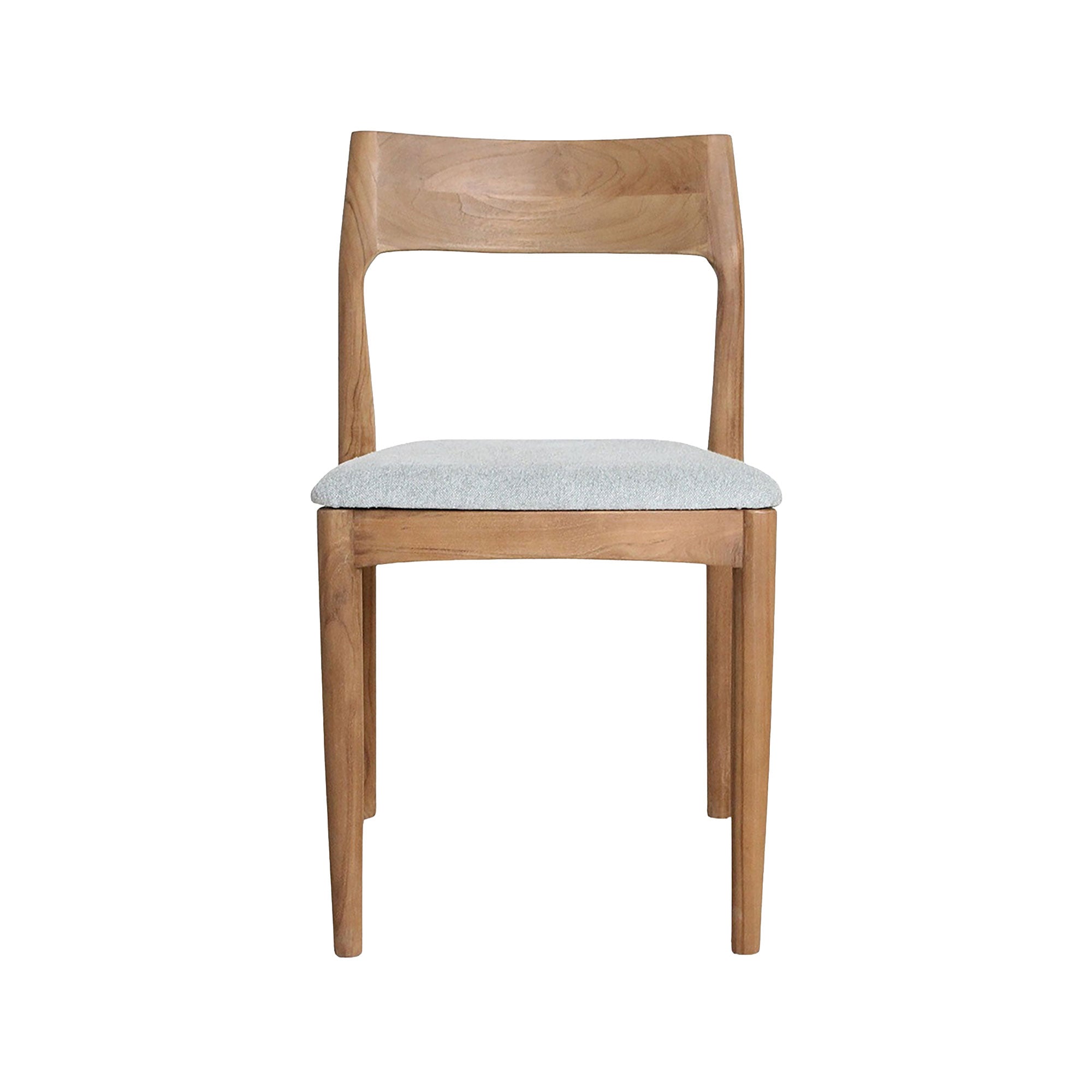 Esszimmerstuhl Maren Polster Light Green aus Teakholz mit grünem Stoffpolster – Frontansicht