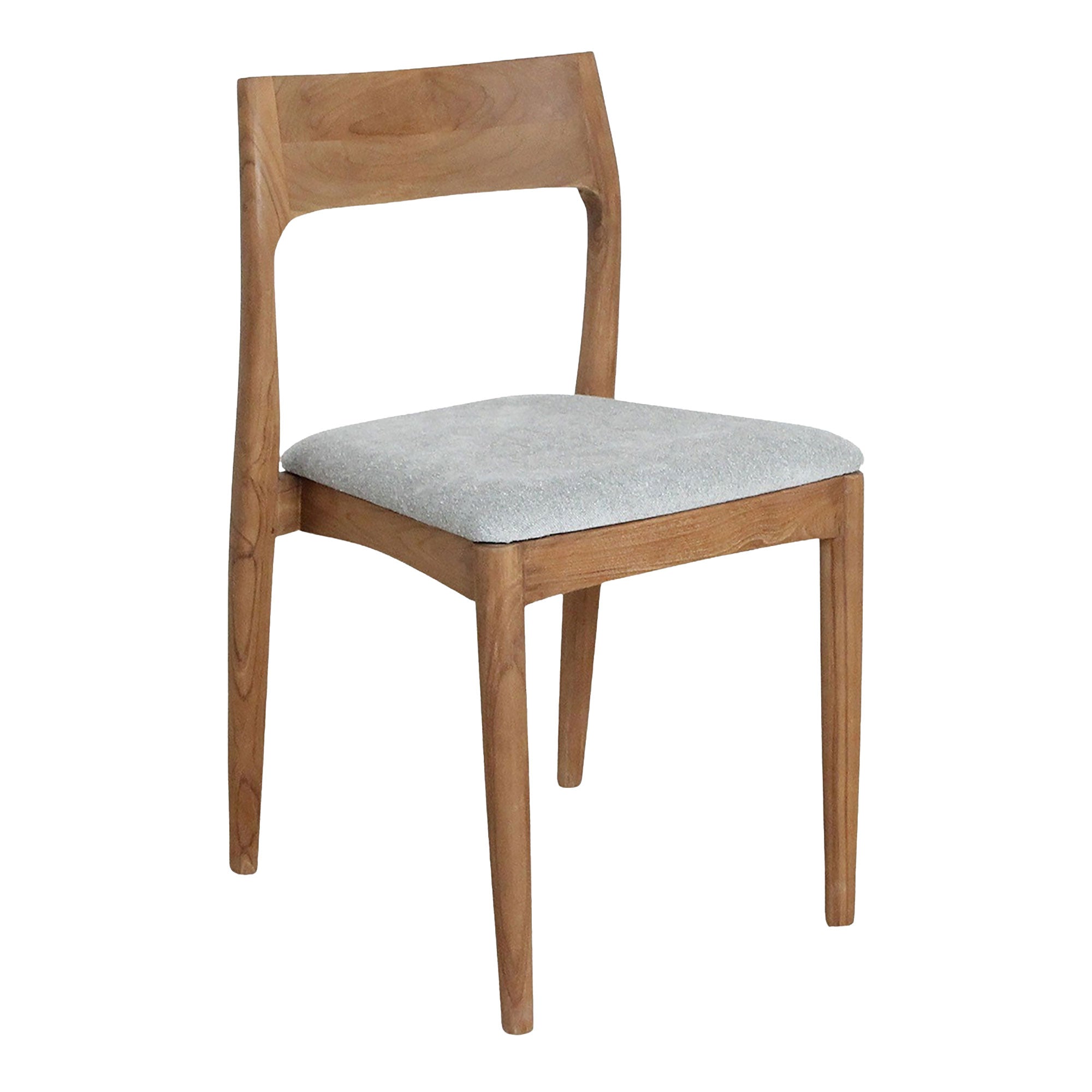 Esszimmerstuhl Maren Polster Light Green aus Teakholz mit grünem Stoffpolster – Frontansicht