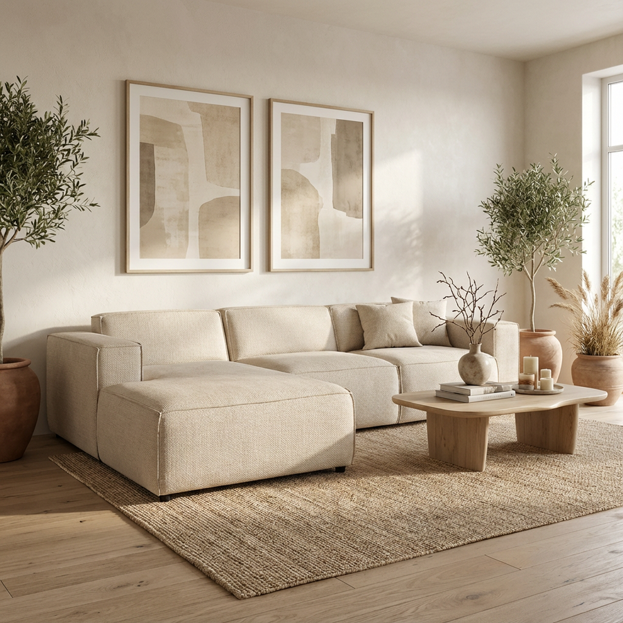 PTMD Sofa Trapani modular | Designsofa mit flexiblen Modulen in Ausführung | 3Seat+CL-Arm-L | Stoff Eden 03 Cream