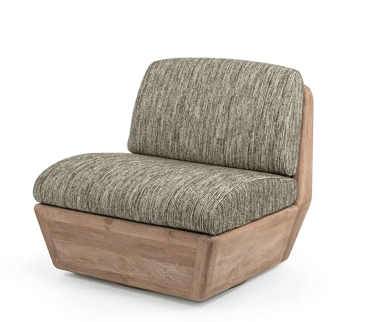 Drehbarer Lounge-Sessel Jules aus Teakholz Natural Grey mit Polstern in Knelout, Knelout Deluxe, Ktextout oder Ktextout Deluxe | Gommaire Outdoor Kollektion bei STUFF Shop