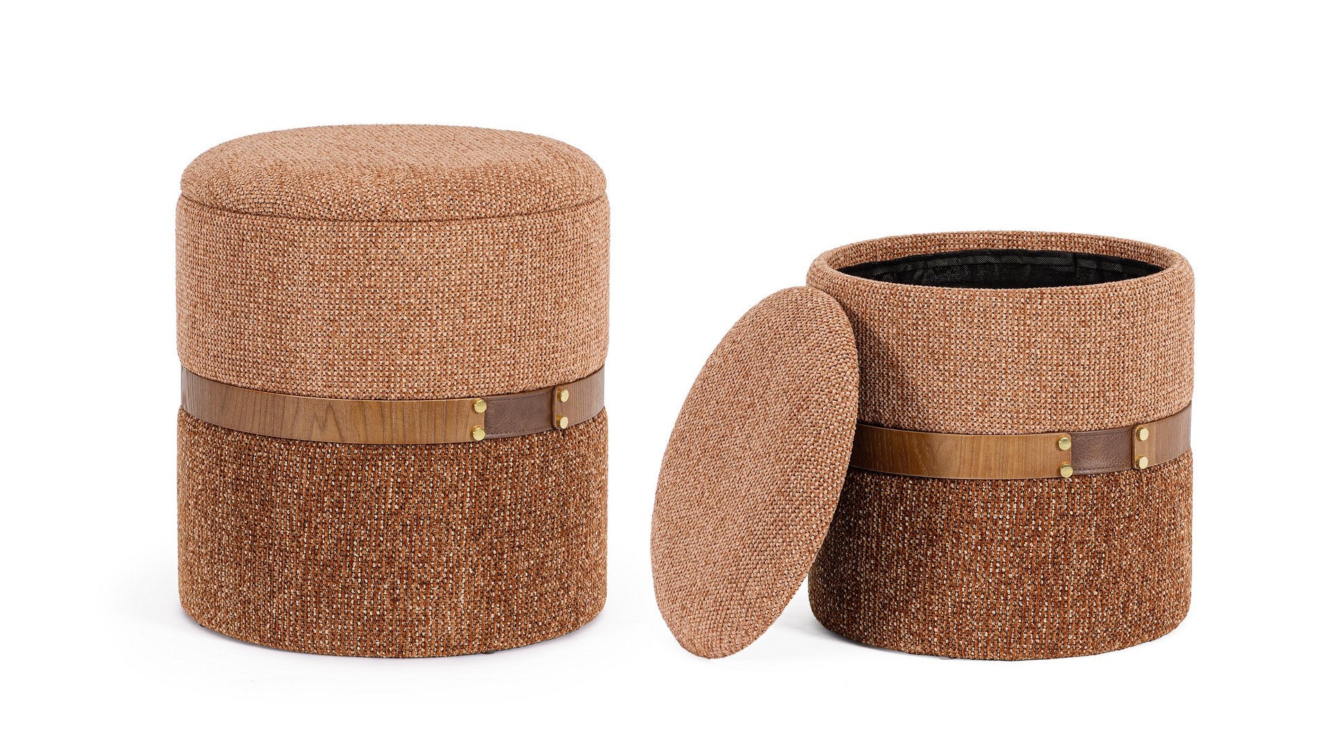 Detailaufnahme Oberfläche | Indoor Sofa Pouf 2Er Set Pouf Behälter Tanya Ginger | zeitloses Design, hochwertig verarbeitet, ideal für Wohn- und