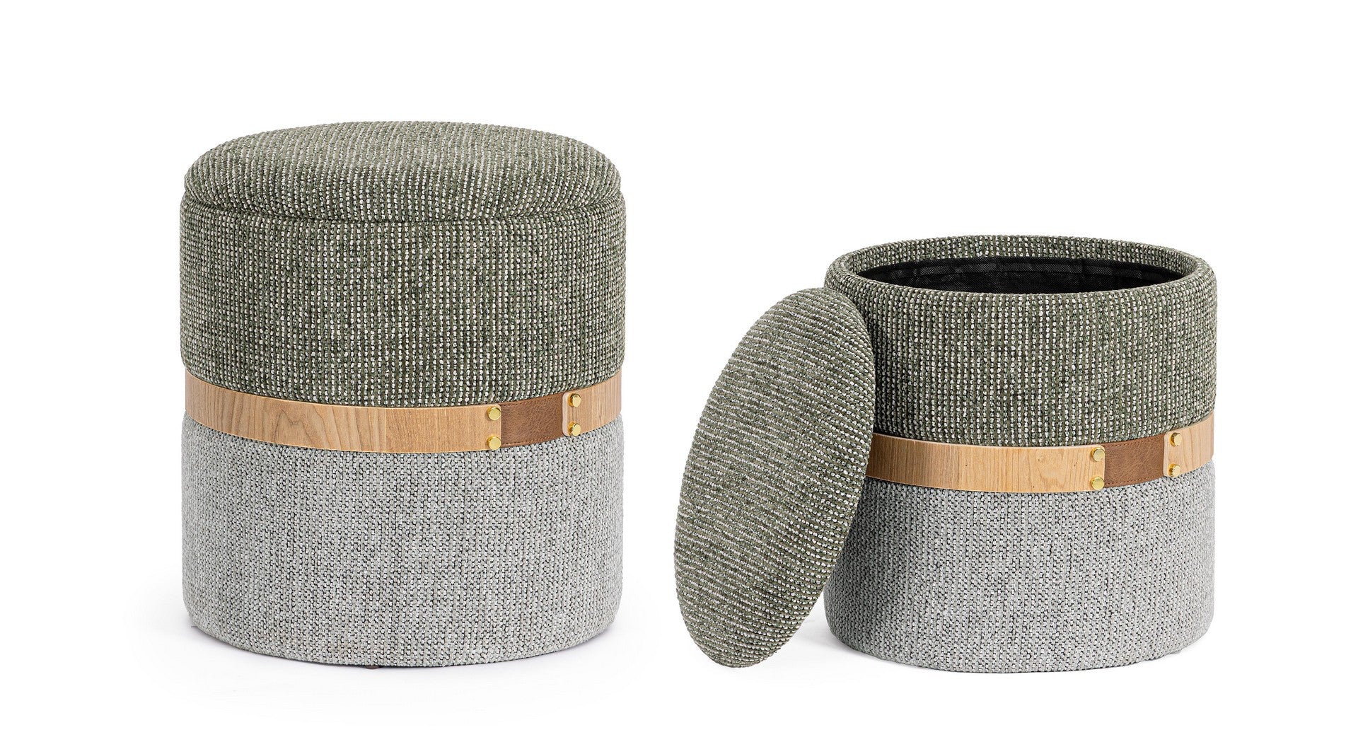 Detailaufnahme Oberfläche | Indoor Sofa Pouf 2Er Set Pouf Behälter Tanya Fog | zeitloses Design, hochwertig verarbeitet, ideal für Wohn- und