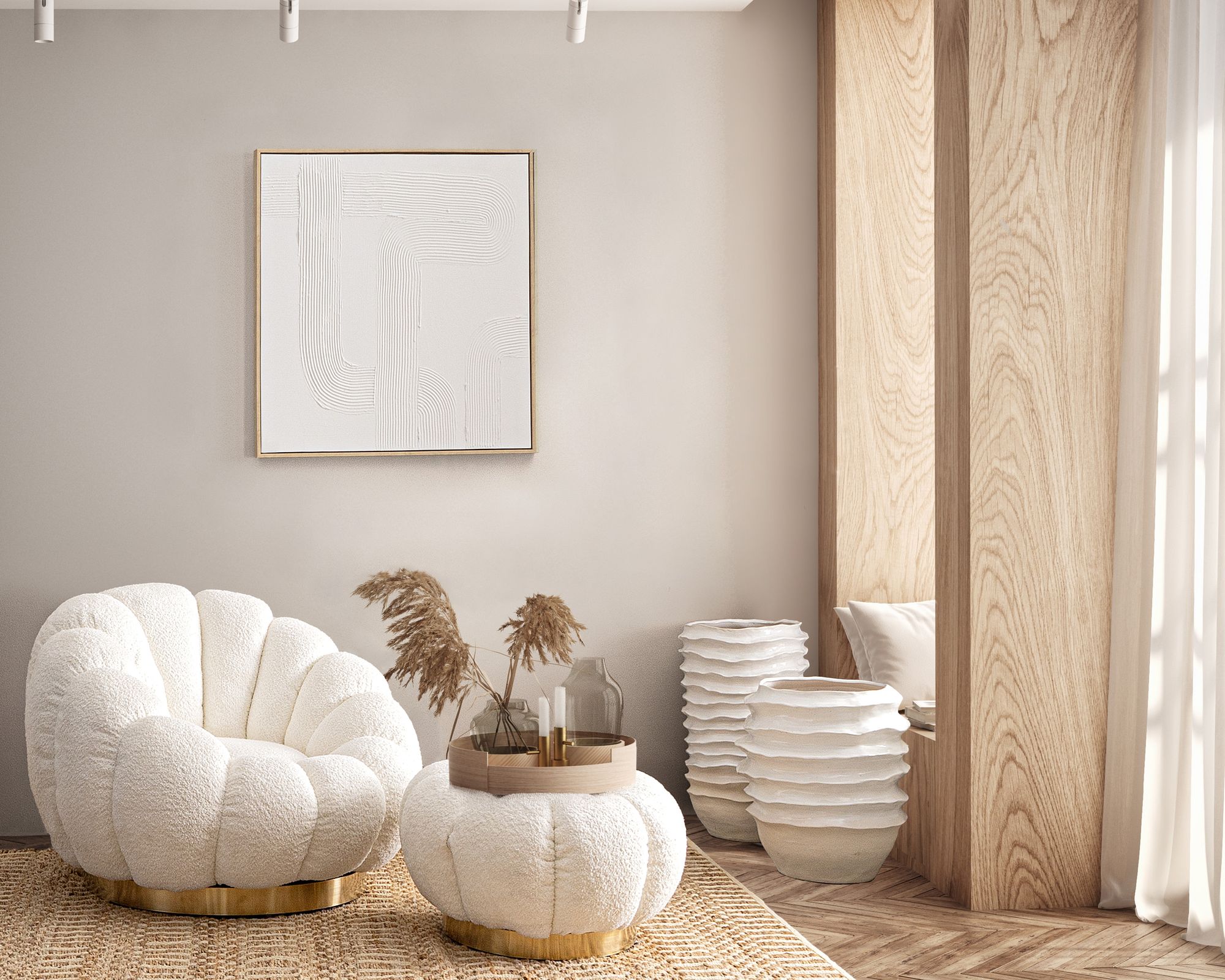 Detailaufnahme Oberfläche | Indoor Sofa Sessel drehbar Florel Weiss | zeitloses Design, hochwertig verarbeitet, ideal für Wohn- und Essbereich