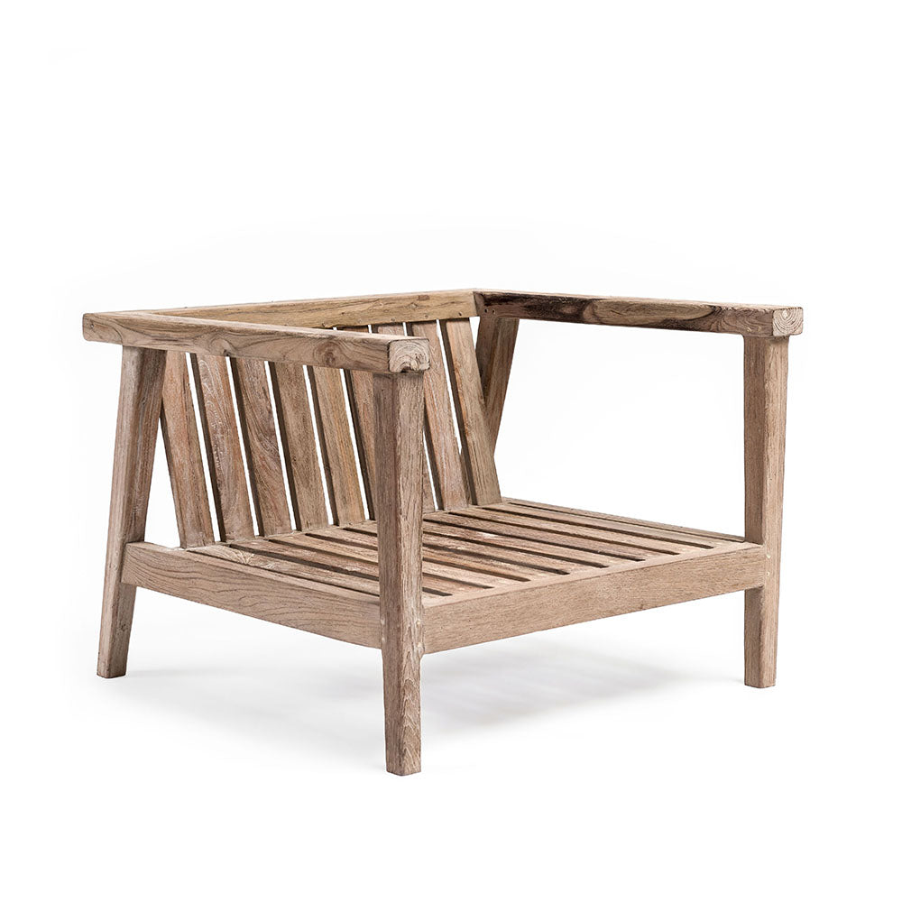 Copenhagen 1-Sitzer aus massivem Teakholz in Natural Grey mit Outdoor-Polstern, Gommaire Modularsystem, hochwertiges Outdoor-Lounge-Modul | STUFF Shop