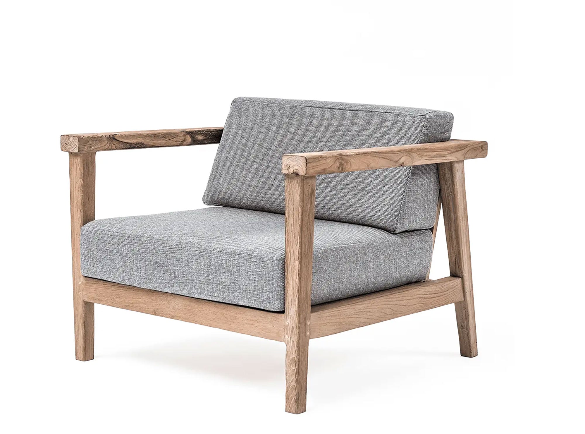 Copenhagen 1-Sitzer aus massivem Teakholz in Natural Grey mit Outdoor-Polstern, Gommaire Modularsystem, hochwertiges Outdoor-Lounge-Modul | STUFF Shop