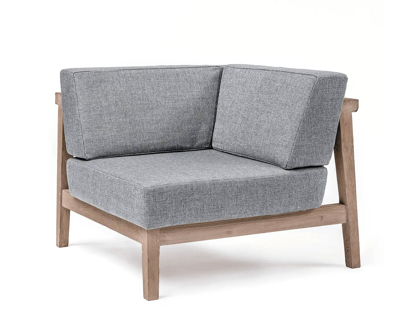 Seitliche Ansicht des Copenhagen Corner Moduls aus Teakholz Natural Grey von Gommaire | STUFF Shop