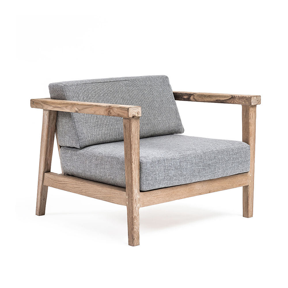 Copenhagen 1-Sitzer aus massivem Teakholz in Natural Grey mit Outdoor-Polstern, Gommaire Modularsystem, hochwertiges Outdoor-Lounge-Modul | STUFF Shop