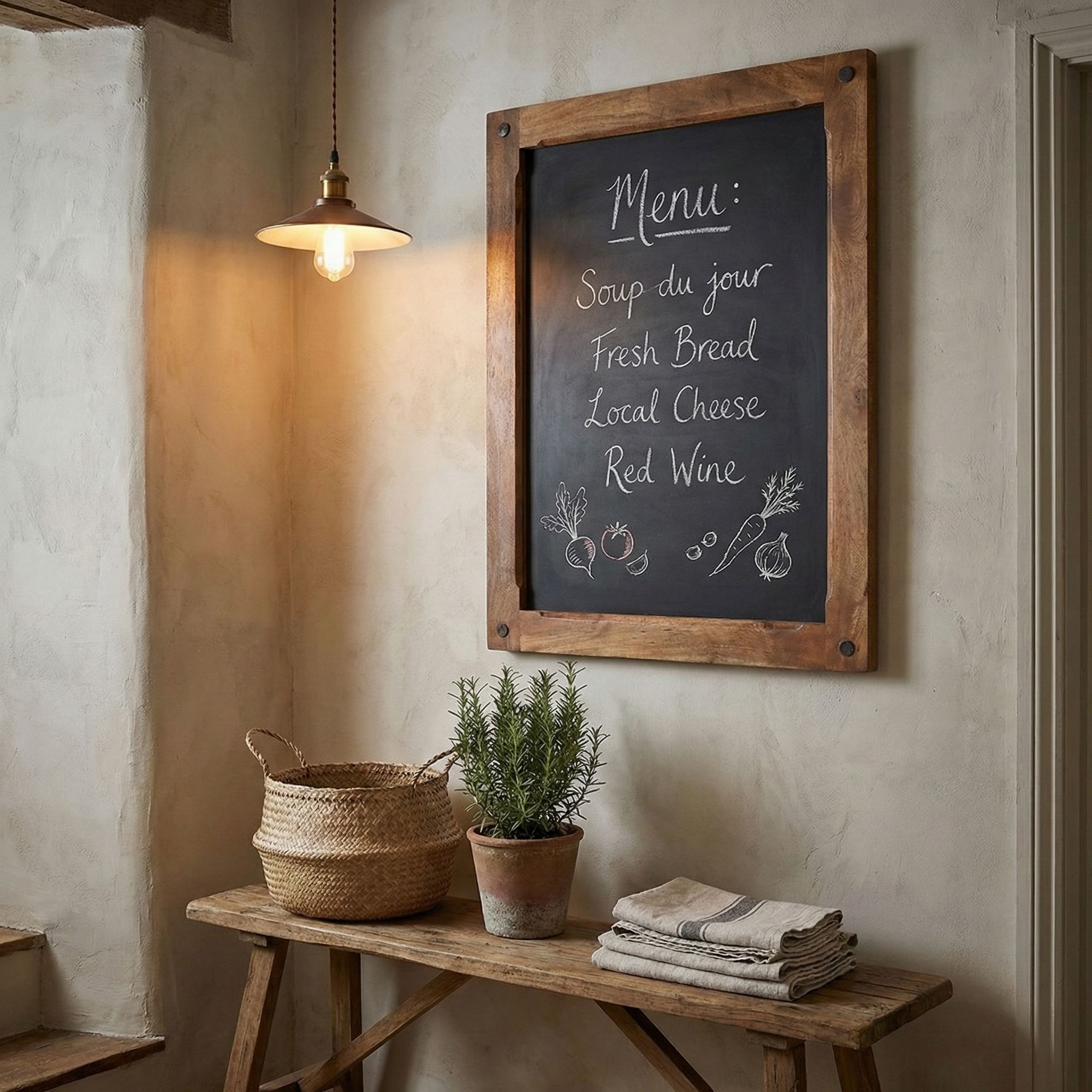 Tafel Heritage Mango aus Mangoholz mit schwarzer Schreibfläche und handgefertigtem Holzrahmen