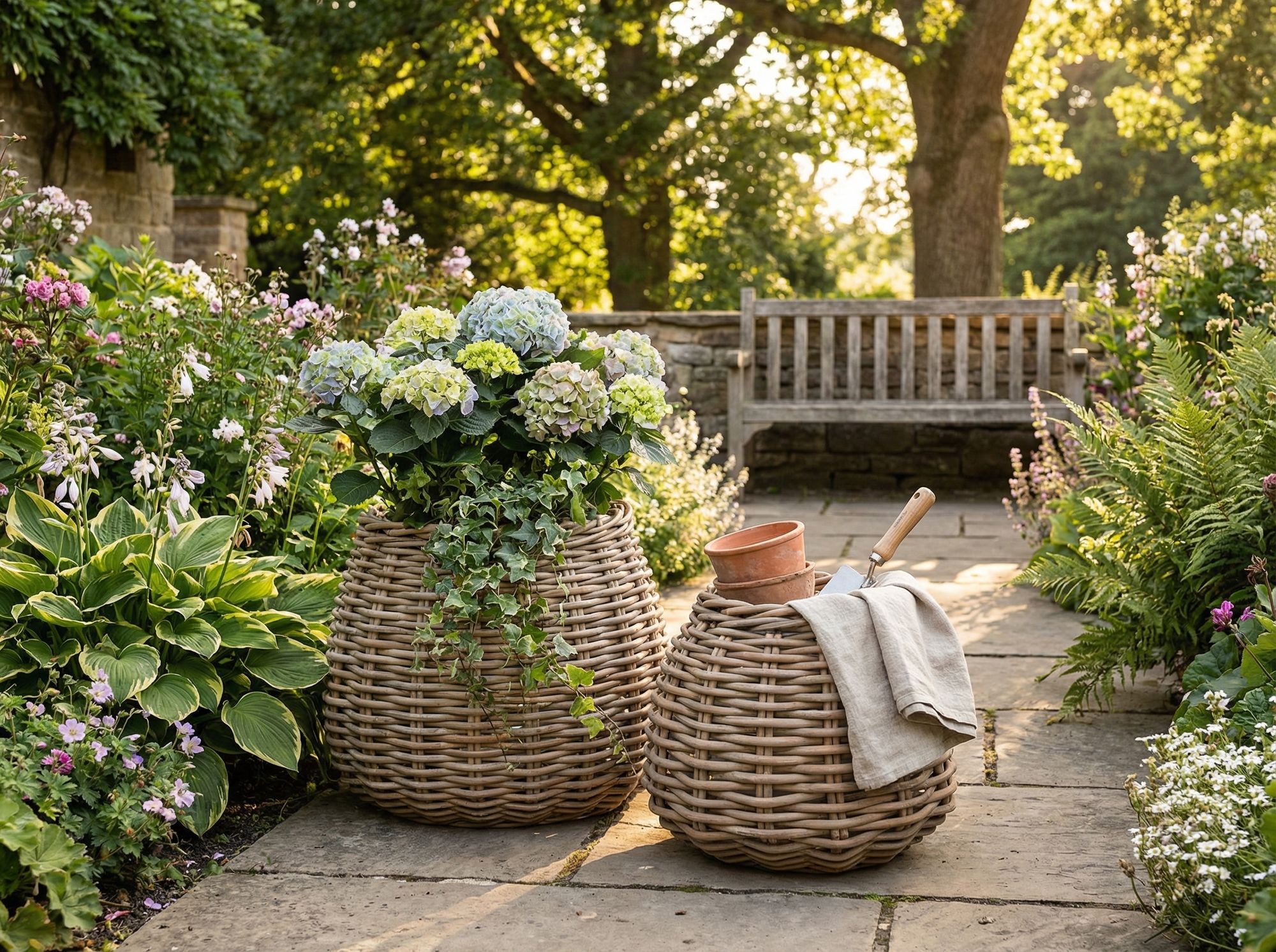 Gommaire Pflanzkorb Apple aus Rattan in den Größen Small und Large für Outdoor in einem Outdoor Ambiete | Gommaire bei STUFF Shop kaufen