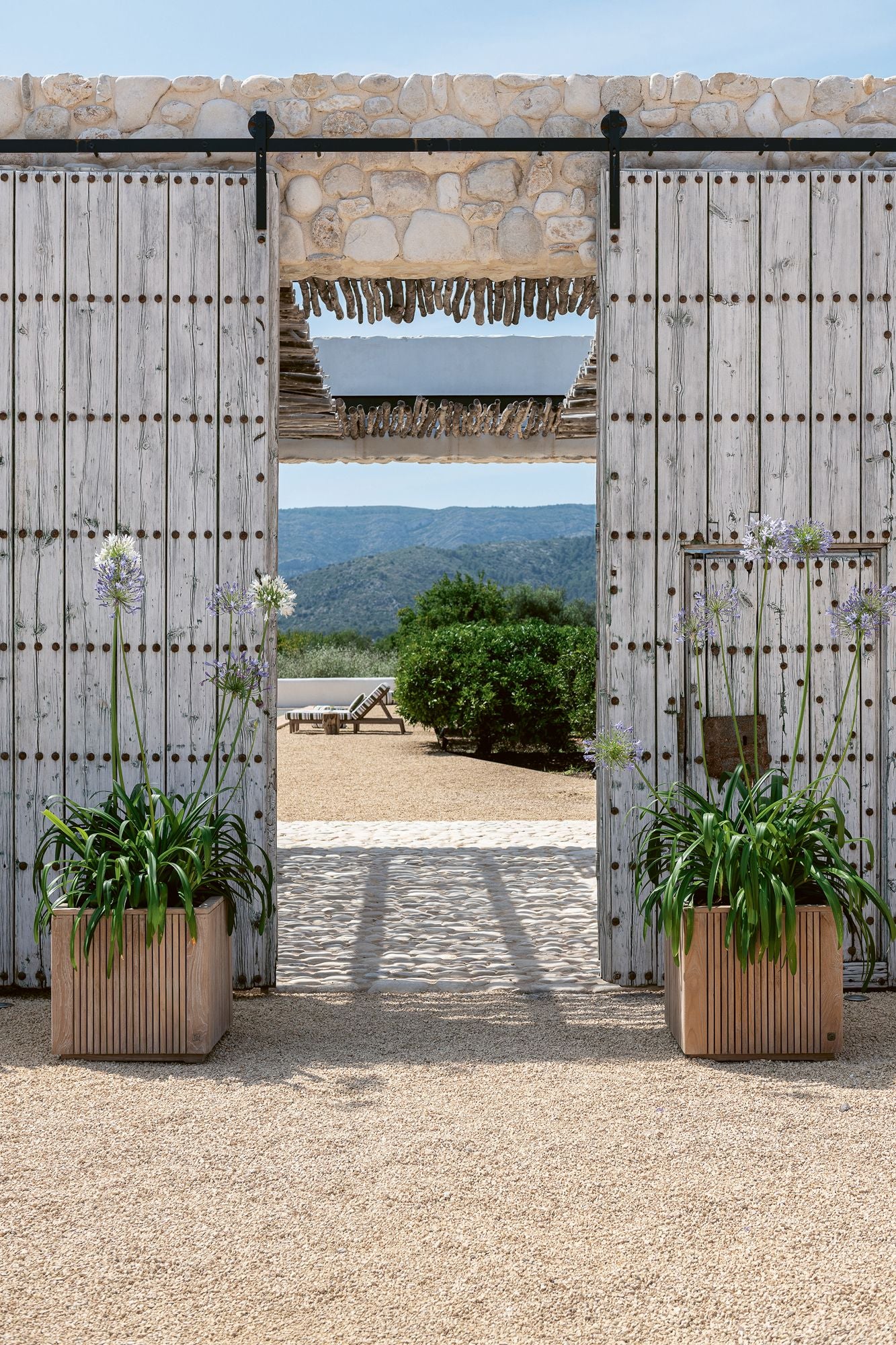 Pflanzkübel Nora vor großem Tor mit Beflanzung | Gommaire bei STUFF Shop kaufen