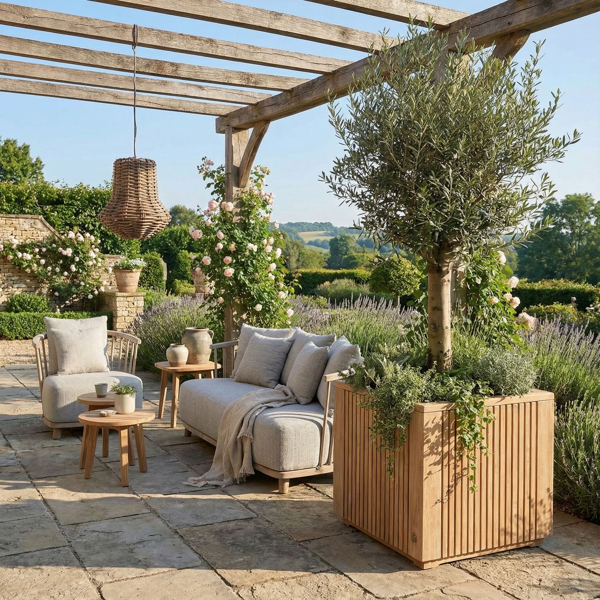 Pflanzkübel Nora auf Terrasse mit Bepflanzung | Gommaire bei STUFF Shop kaufen