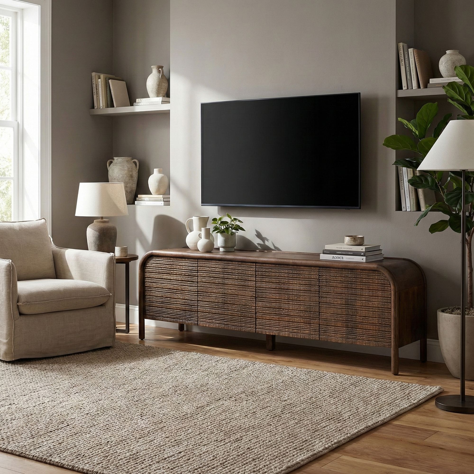 TV-Lowboard Sanat 4 Türen | Handgefertigtes Designmöbel aus Mangoholz