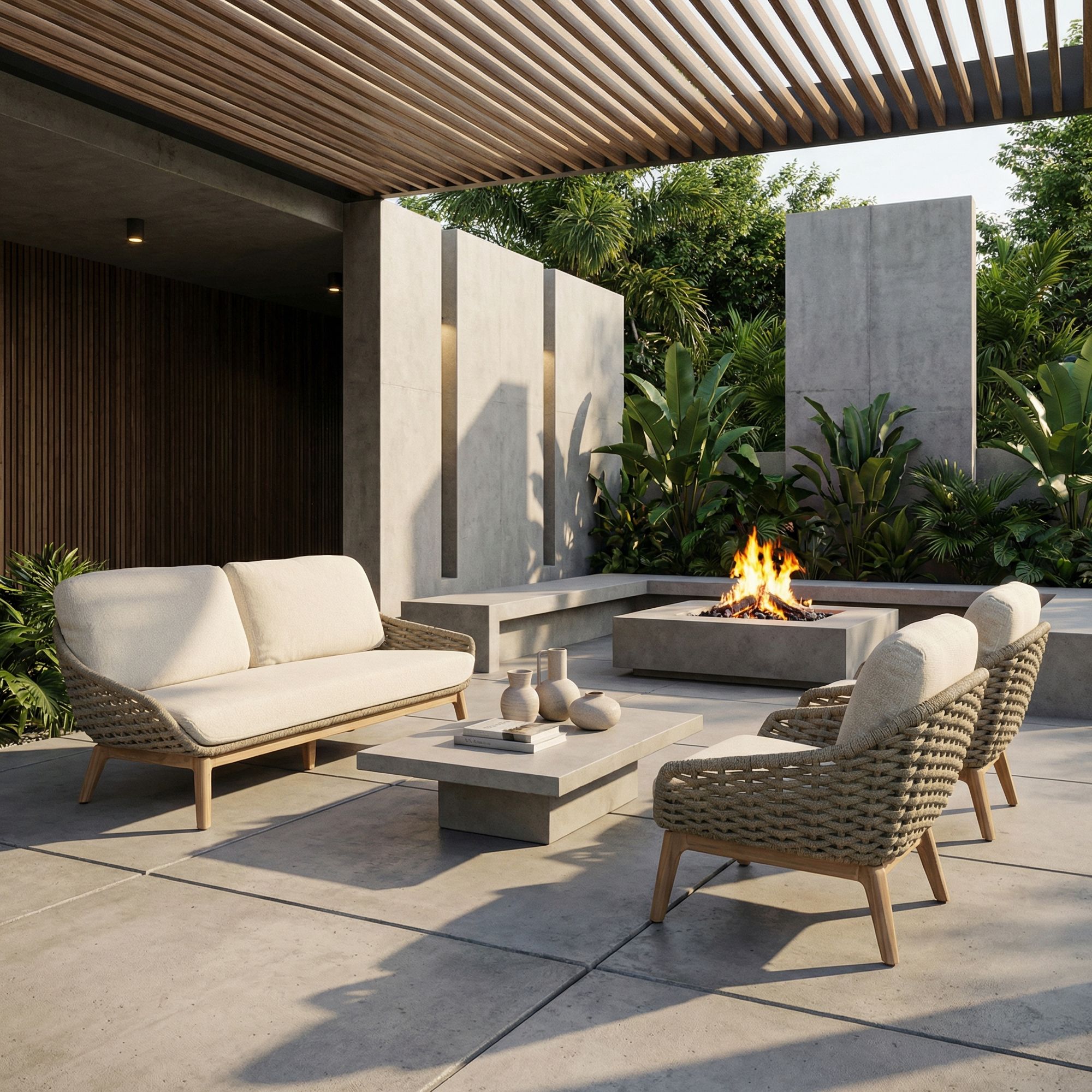 Outdoor Sofa Tamires Bouclé mit Seilgeflecht und Teakholzbeinen + Sesel Tamires Bouclé | Bizzotto Outdoor Möbel bei STUFF Shop kaufen