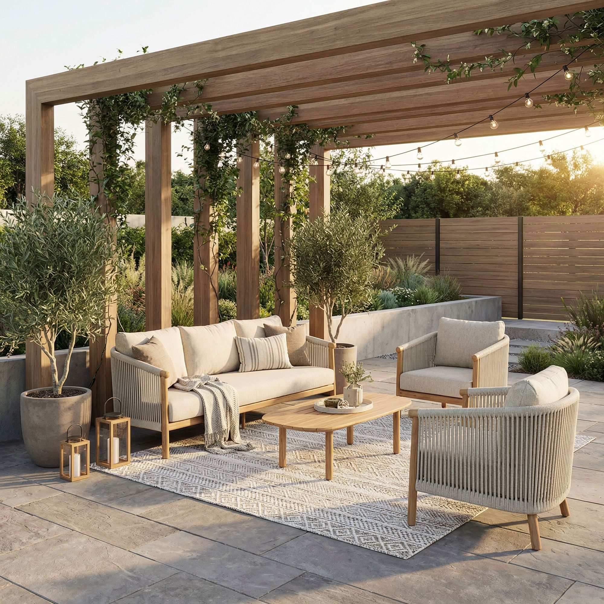 Outdoor Sitzgruppe Apollus mit Teakholz und Kissen | Bizzotto bei STUFF Shop kaufen