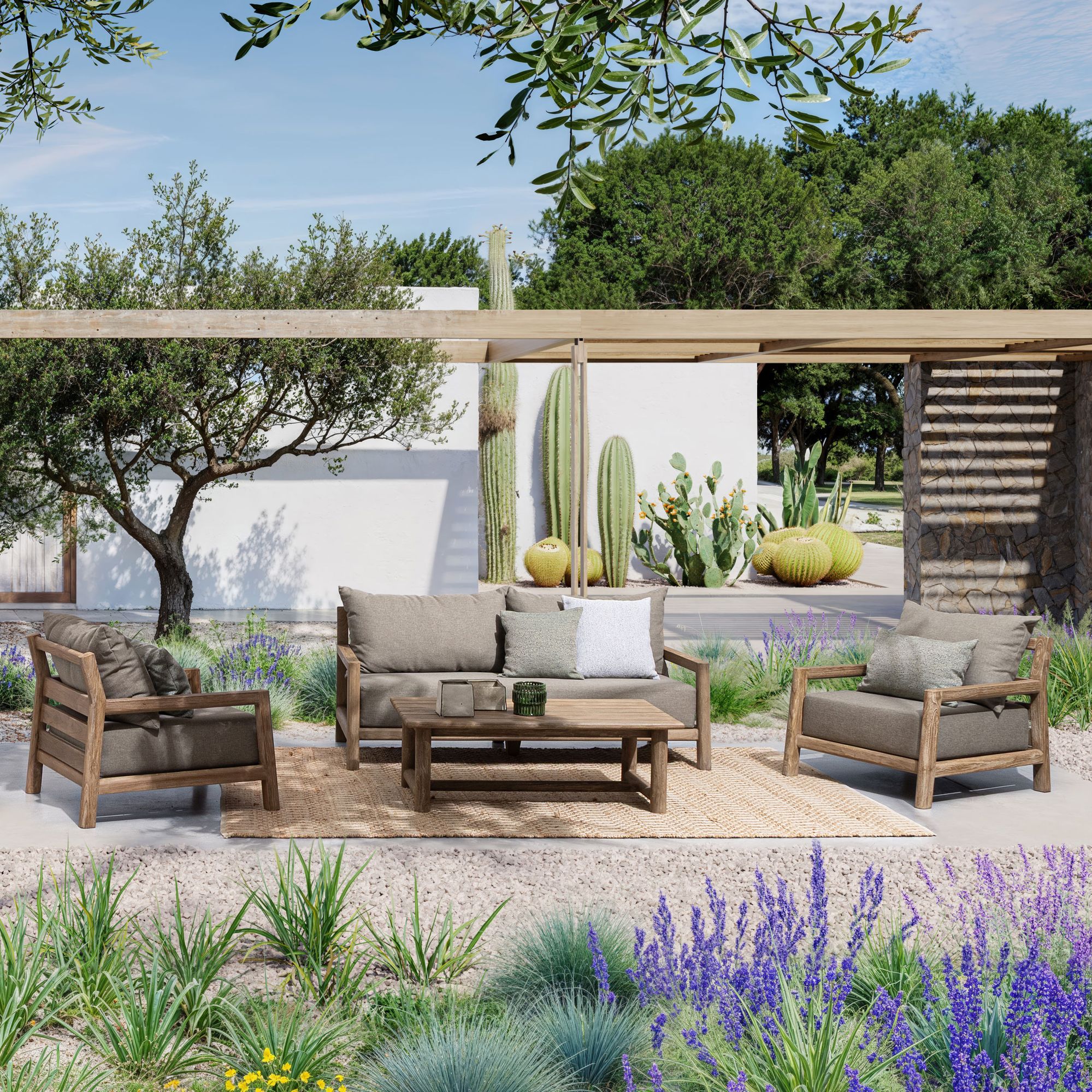 Outdoor Sofa Maynard mit Kissen aus recyceltem Teakholz | Bizzotto bei STUFF Shop kaufen