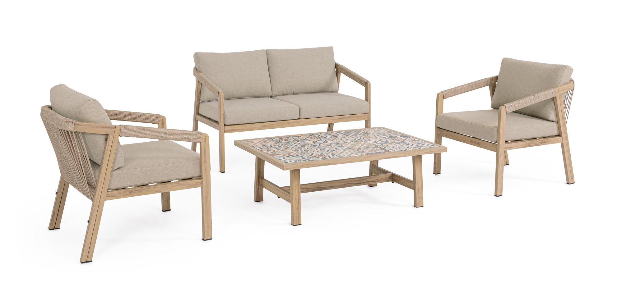 Outdoor Sitzgruppe Kalimera Desert aus Aluminium in Holzoptik | Bizzotto bei STUFF Shop kaufen