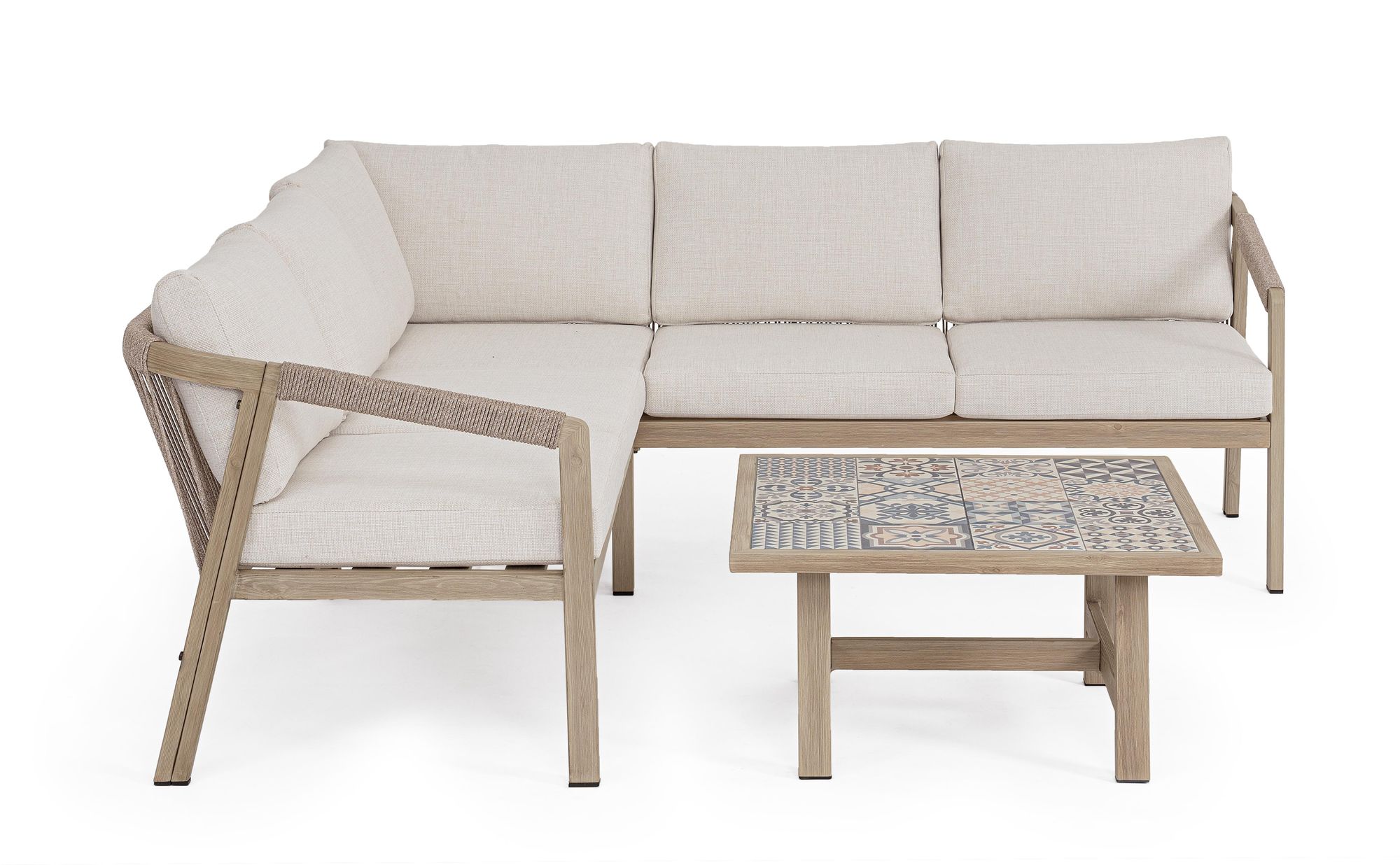 Outdoor Eck-Sitzgruppe Kalimera Timber aus Aluminium in Holzoptik | Bizzotto bei STUFF Shop kaufen