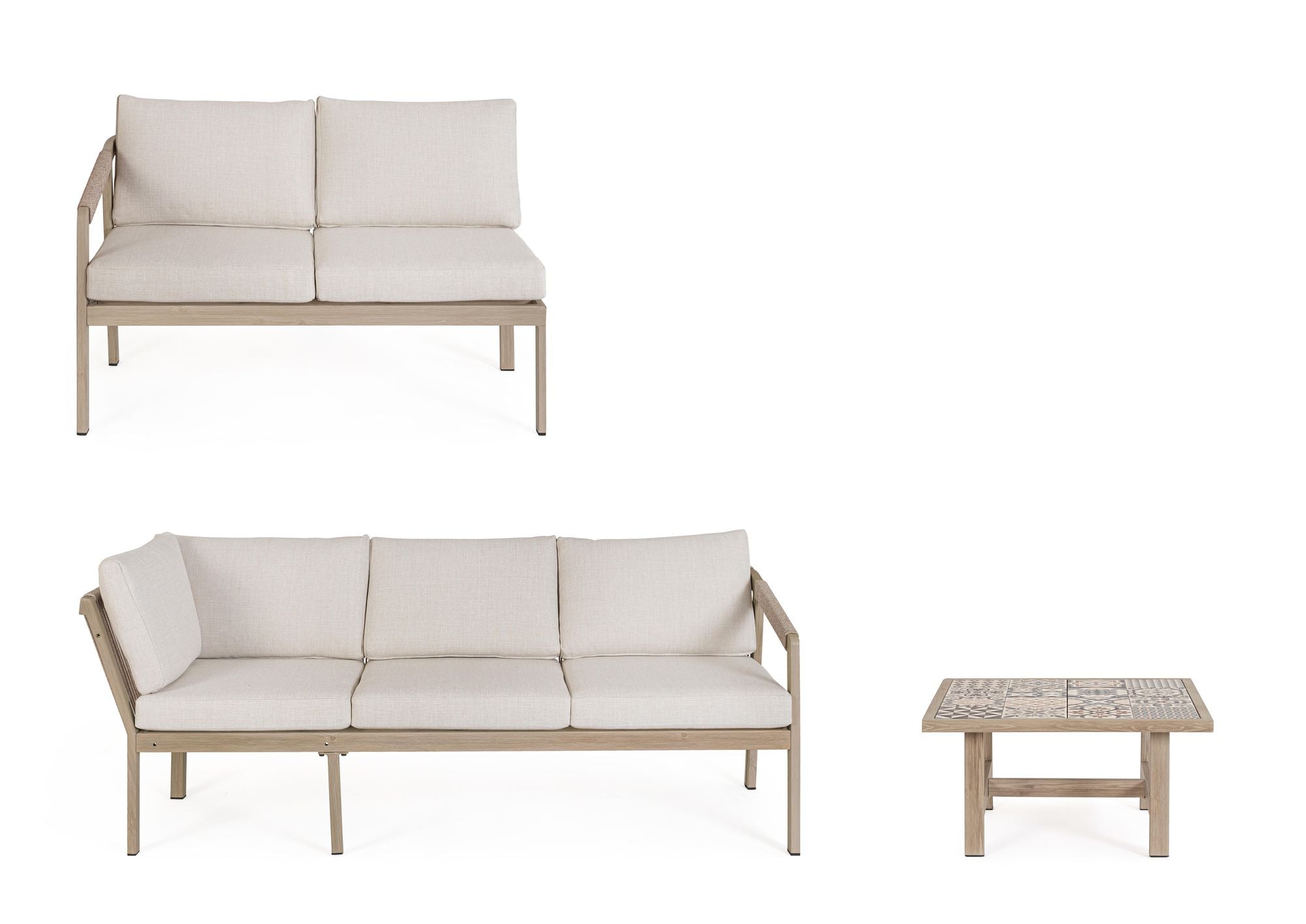 Outdoor Eck-Sitzgruppe Kalimera Timber aus Aluminium in Holzoptik | Bizzotto bei STUFF Shop kaufen