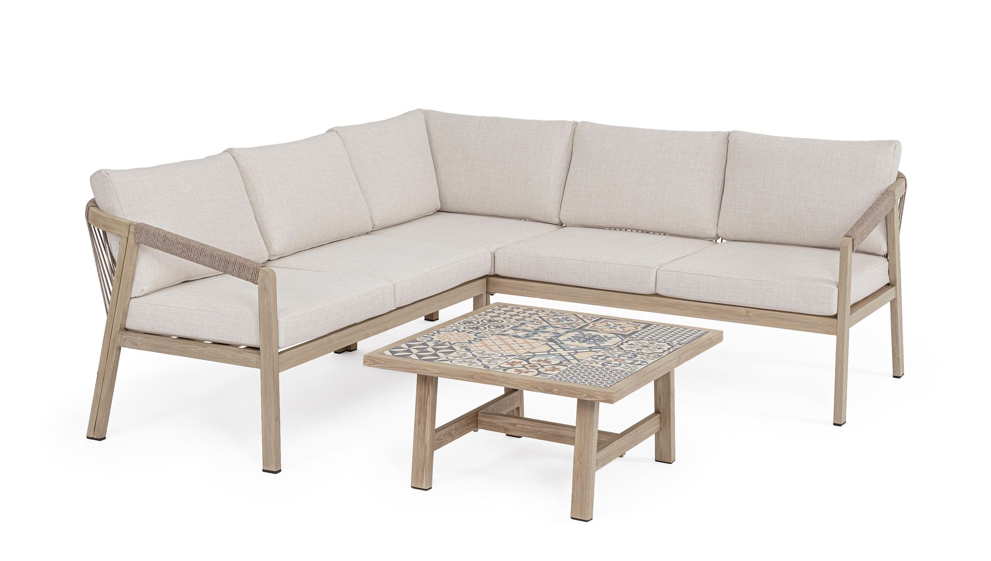 Outdoor Eck-Sitzgruppe Kalimera Timber aus Aluminium in Holzoptik | Bizzotto bei STUFF Shop kaufen