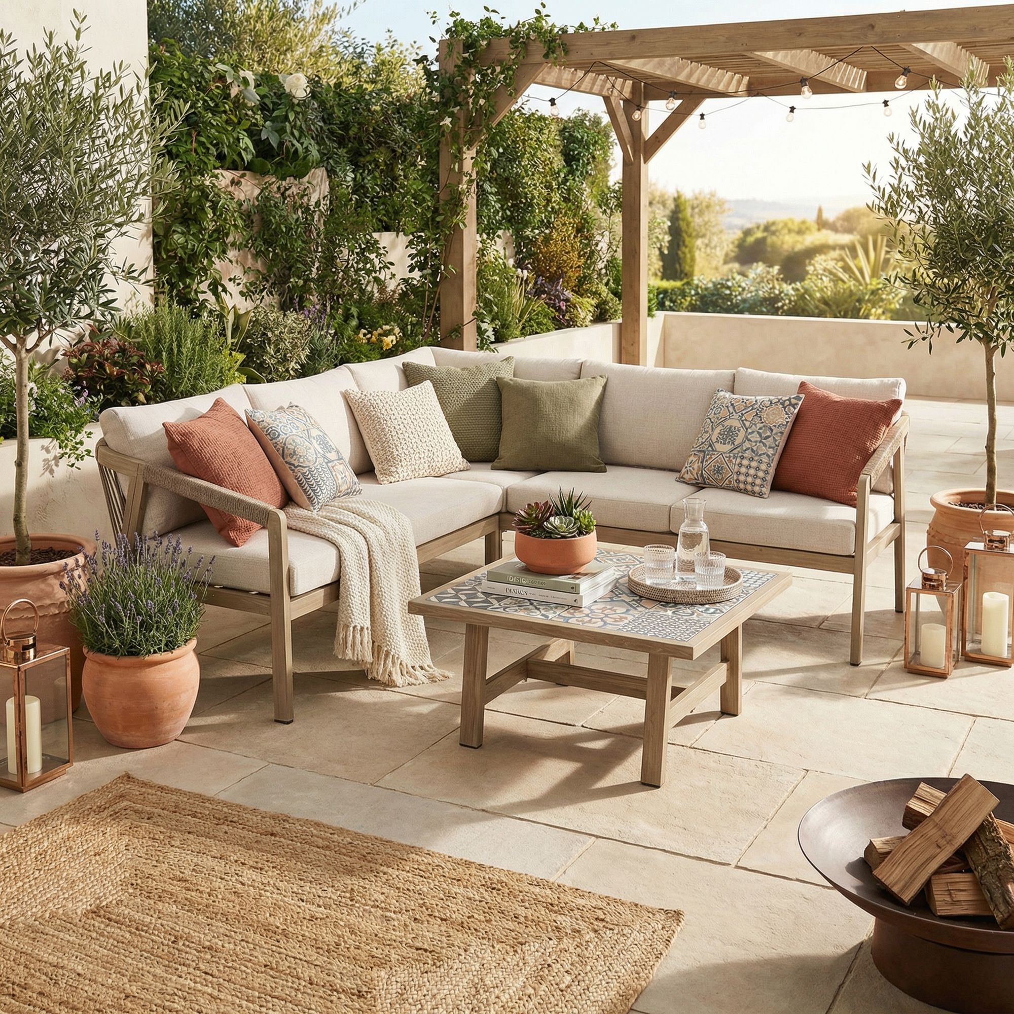 Outdoor Eck-Sitzgruppe Kalimera Timber aus Aluminium in Holzoptik | Bizzotto bei STUFF Shop kaufen